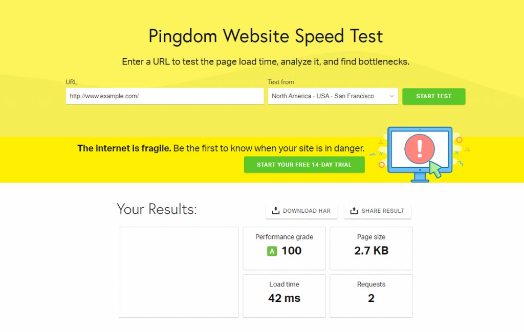 Screenshot von Pingdom Website Speed Test